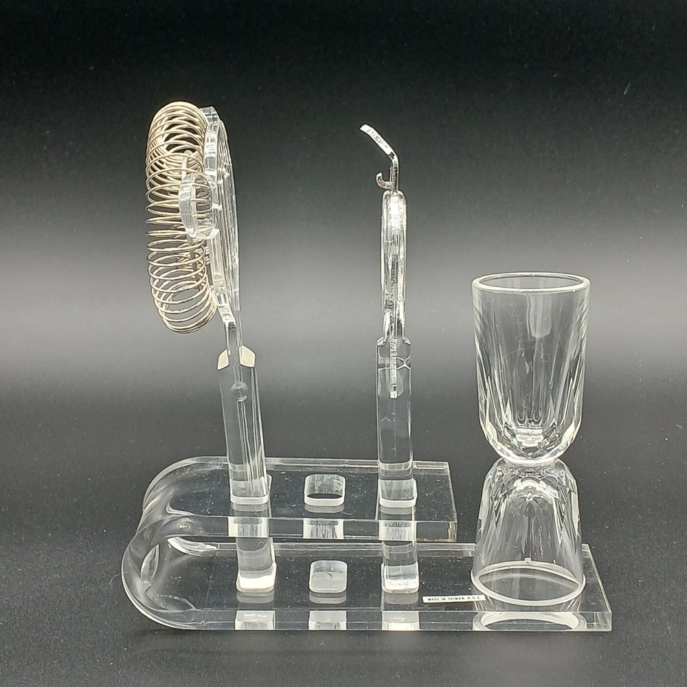 Vintage Woolworth Acrylic Bar Tool Set 5 Pc MCM Stand Jiggers Taiwan